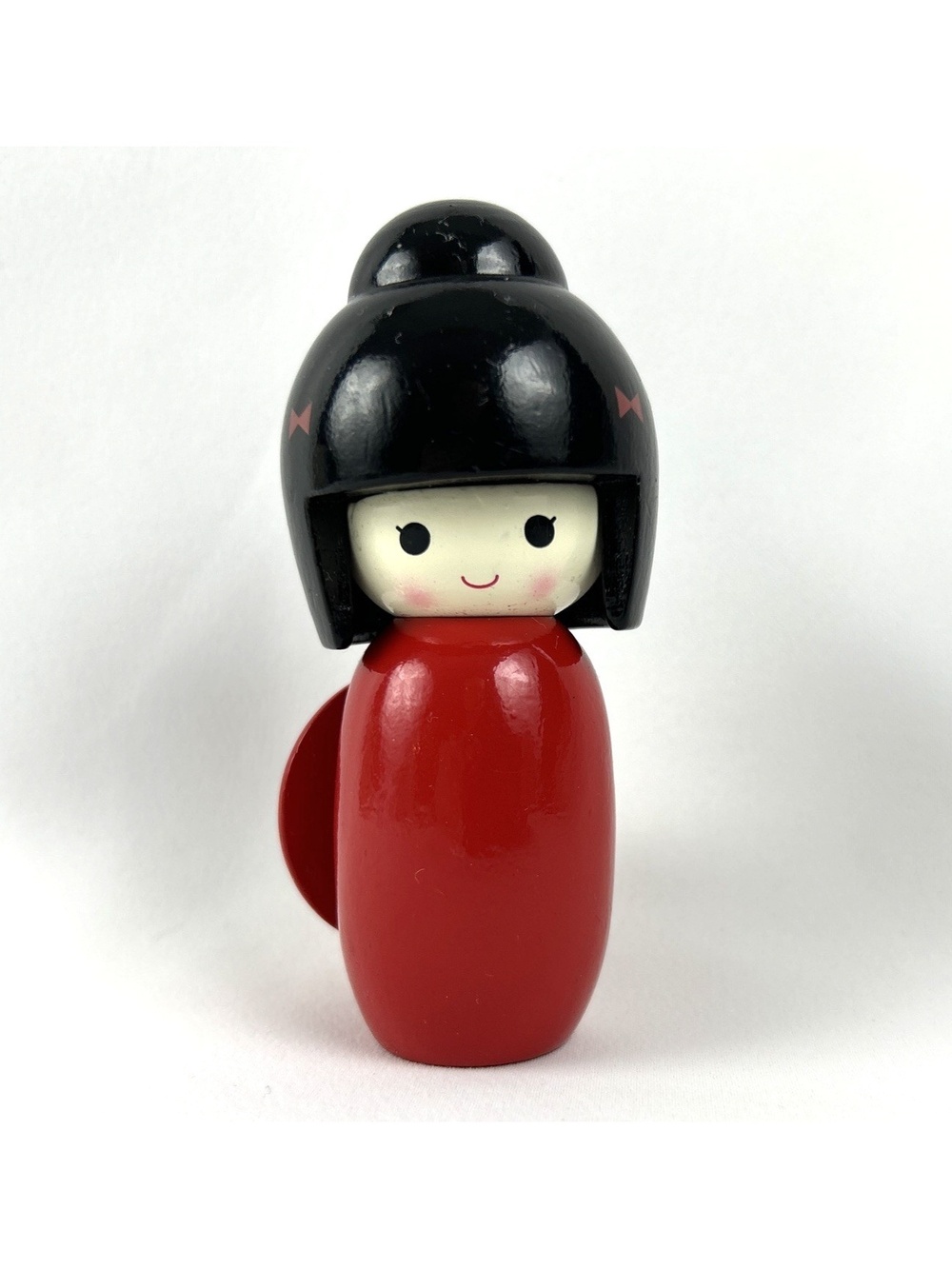 Kokeshi Style Doll Red Kimono Floral Umbrella Woodcraft 4.5"